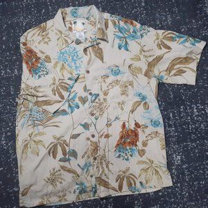 Vintage Banana Cabana Mens 100% Silk Single Stitch Hawaiian Style Button Up Sz L